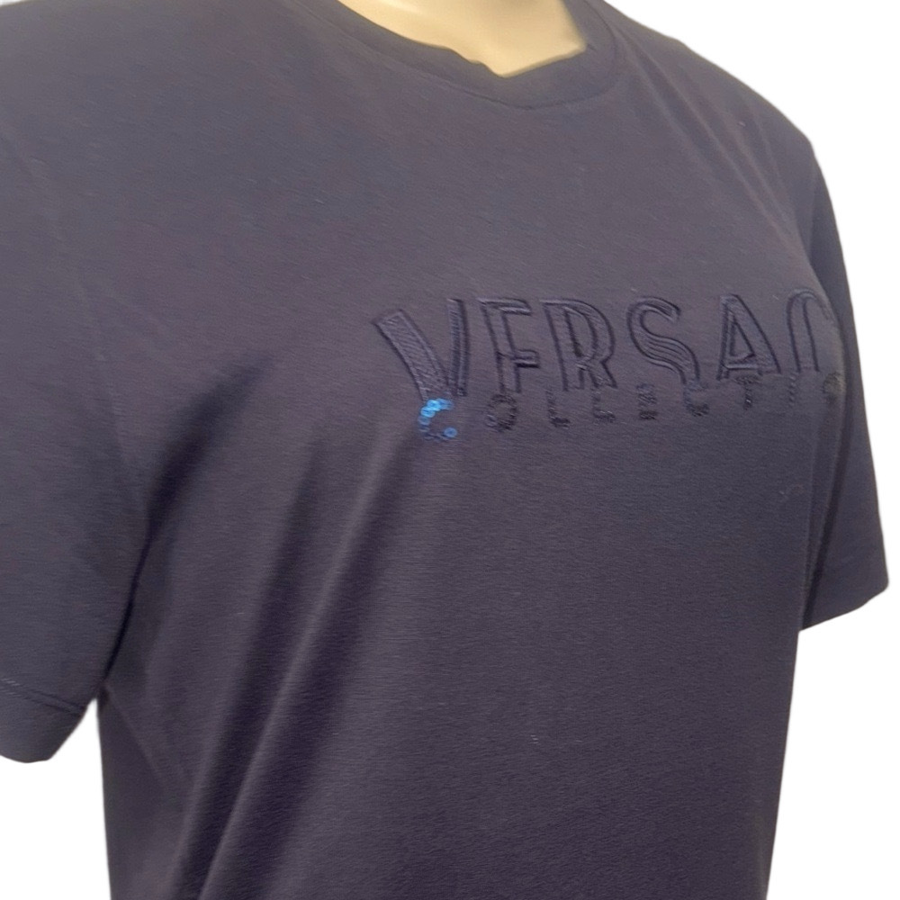 Versace Men's Black Embroidered Graphic Logo T-Shirt Size M - Picture 5 of 12